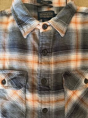 Pendleton Men's Orange and Gray Plaid Button-Down Flannel Shirt